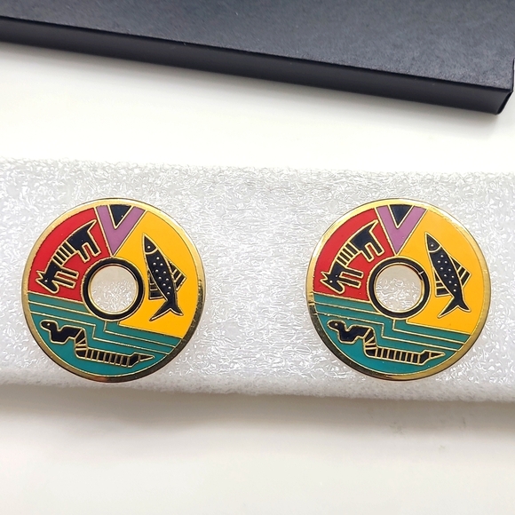 Vintage laurel burch cat sneak dog colorful enamel earrings - Picture 3 of 17